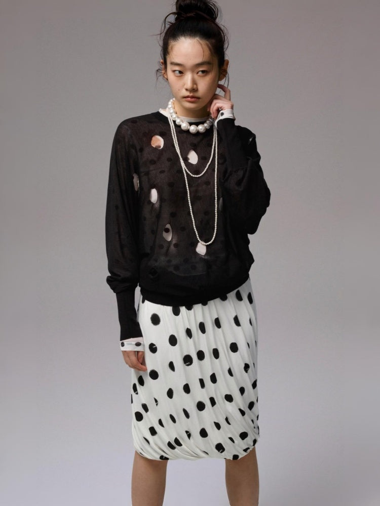 Polka Dot Cut-Out Bat Sleeve Bud Knitted Blouse【s0000014254】