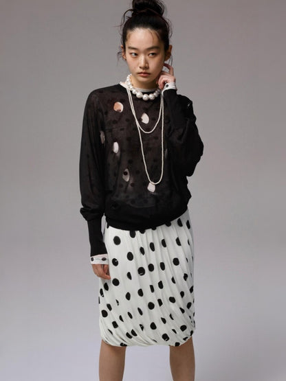 Polka Dot Cut-Out Bat Sleeve Bud Knitted Blouse【s0000014254】