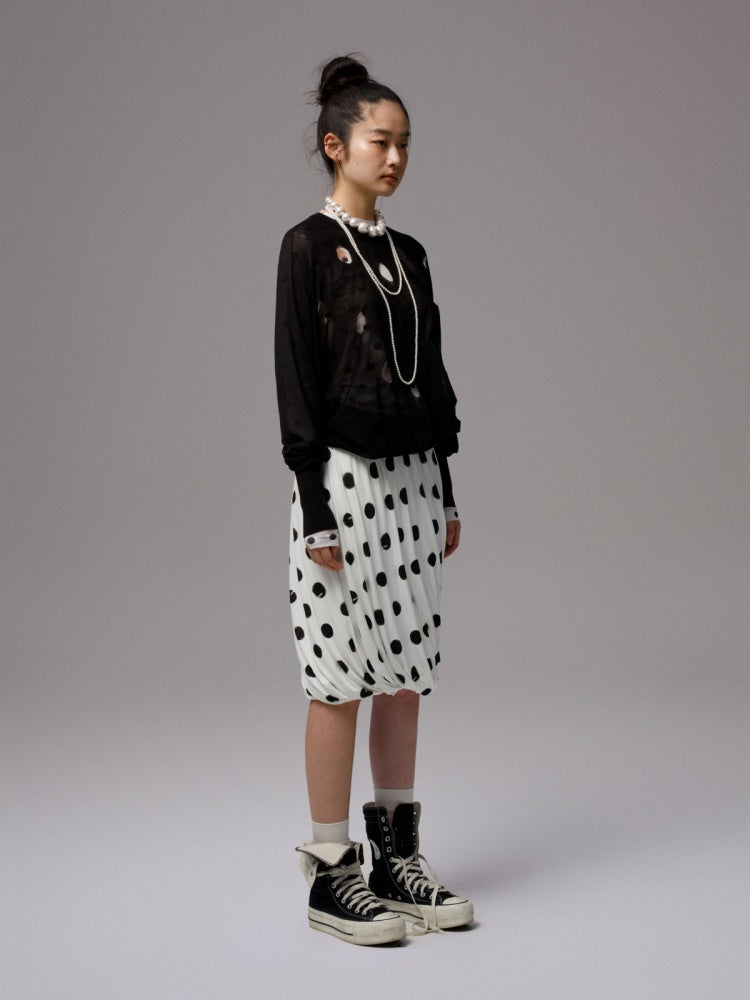 Polka Dot Cut-Out Bat Sleeve Bud Knitted Blouse【s0000014254】