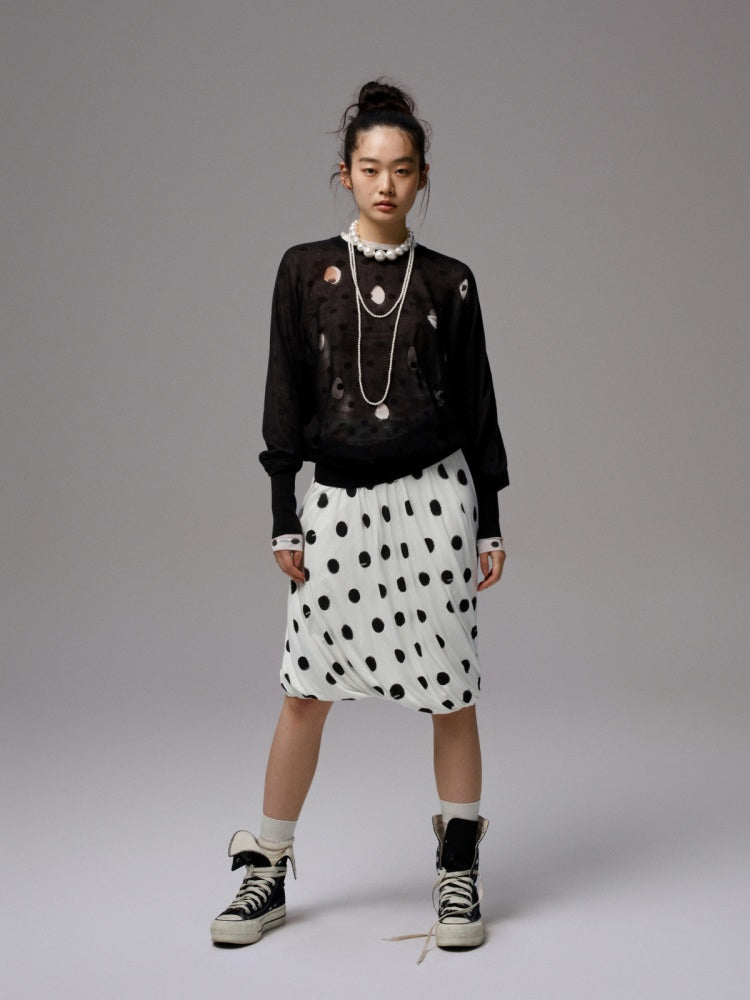 Polka Dot Cut-Out Bat Sleeve Bud Knitted Blouse【s0000014254】