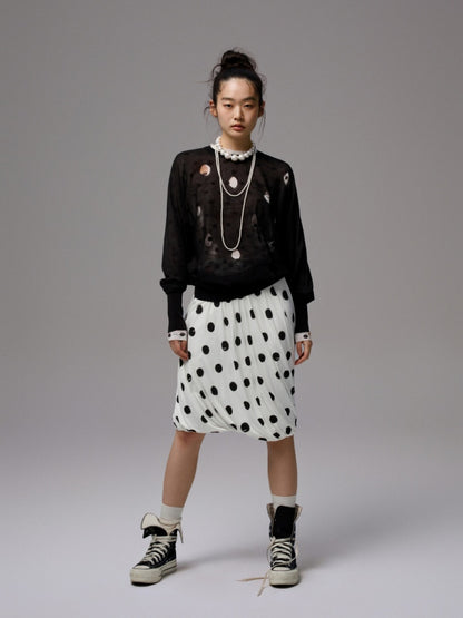 Polka Dot Cut-Out Bat Sleeve Bud Knitted Blouse【s0000014254】