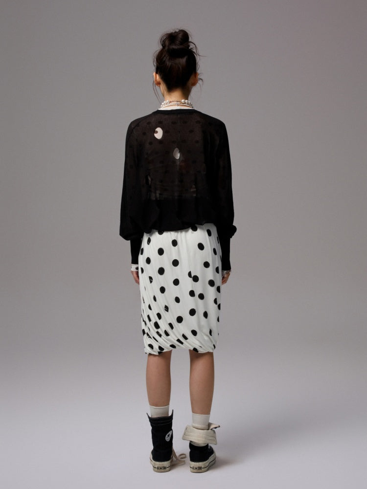 Polka Dot Cut-Out Bat Sleeve Bud Knitted Blouse【s0000014254】