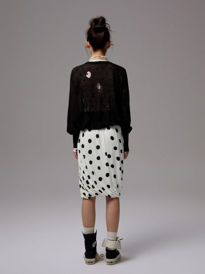 Polka Dot Cut-Out Bat Sleeve Bud Knitted Blouse【s0000014254】