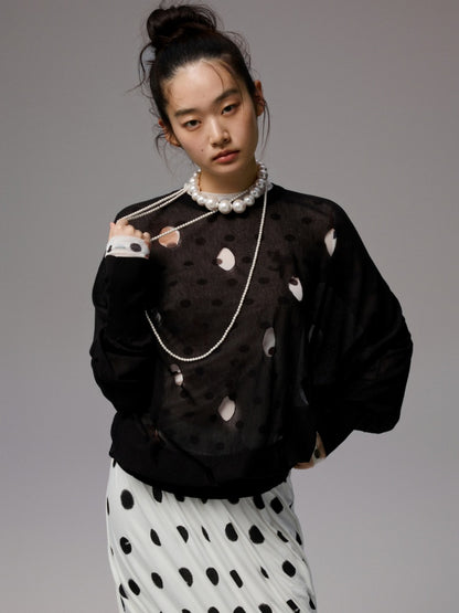 Polka Dot Cut-Out Bat Sleeve Bud Knitted Blouse【s0000014254】