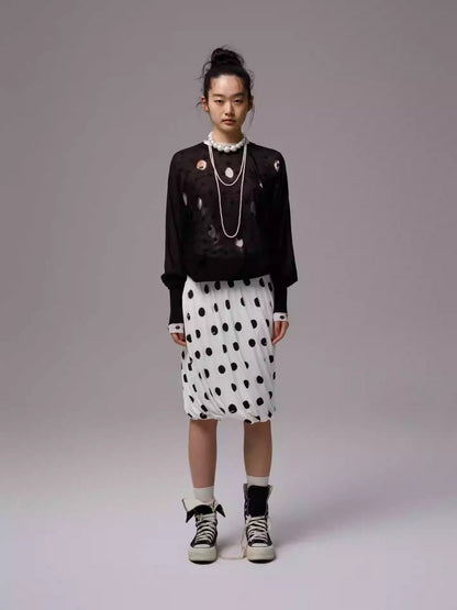 Polka Dot Cut-Out Bat Sleeve Bud Knitted Blouse【s0000014254】