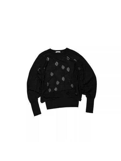 Polka Dot Cut-Out Bat Sleeve Bud Knitted Blouse【s0000014254】