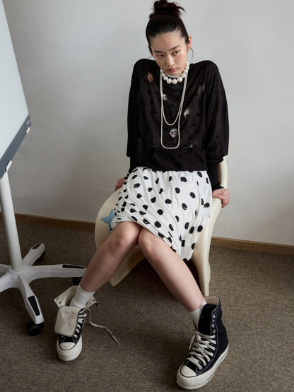 Polka Dot Cut-Out Bat Sleeve Bud Knitted Blouse【s0000014254】