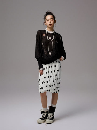 Polka Dot Cut-Out Bat Sleeve Bud Knitted Blouse【s0000014254】