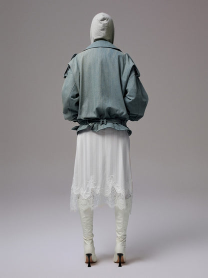 Vintage Washed Canvas Denim Dropped Shoulder Loose Fit Slimming Biker Jacket【s0000014256】
