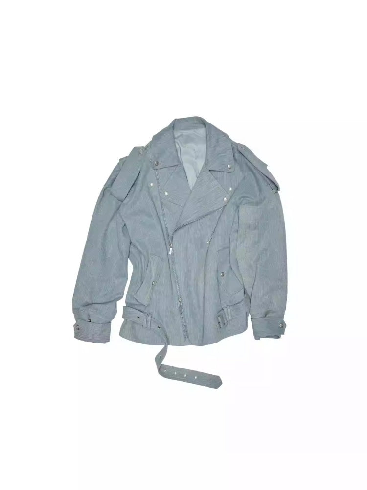 Vintage Washed Canvas Denim Dropped Shoulder Loose Fit Slimming Biker Jacket【s0000014256】
