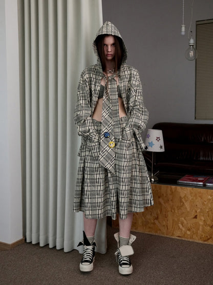 Vintage Contrast Check Button Corset Asymmetrical Double Cross No Wire Lingerie【s0000014258】