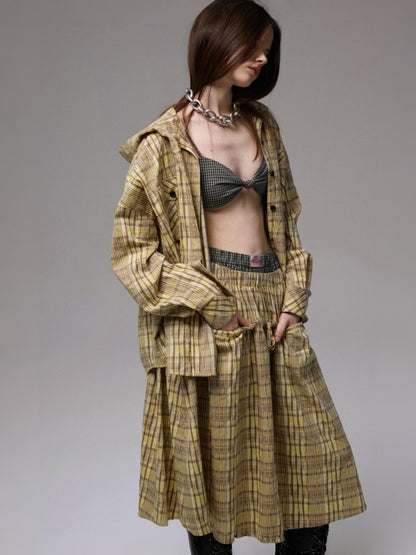 Vintage Contrast Check Button Corset Asymmetrical Double Cross No Wire Lingerie【s0000014258】
