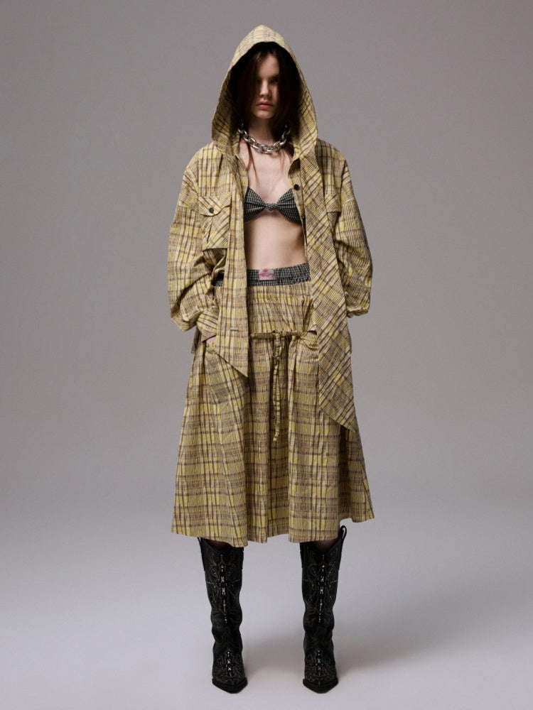 Vintage Contrast Check Button Corset Asymmetrical Double Cross No Wire Lingerie【s0000014258】