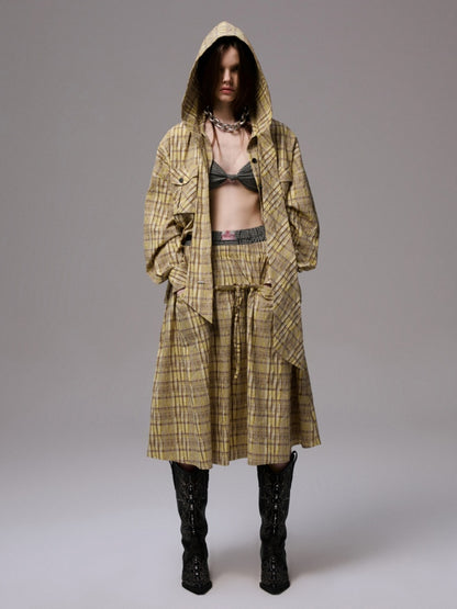 Vintage Contrast Check Button Corset Asymmetrical Double Cross No Wire Lingerie【s0000014258】
