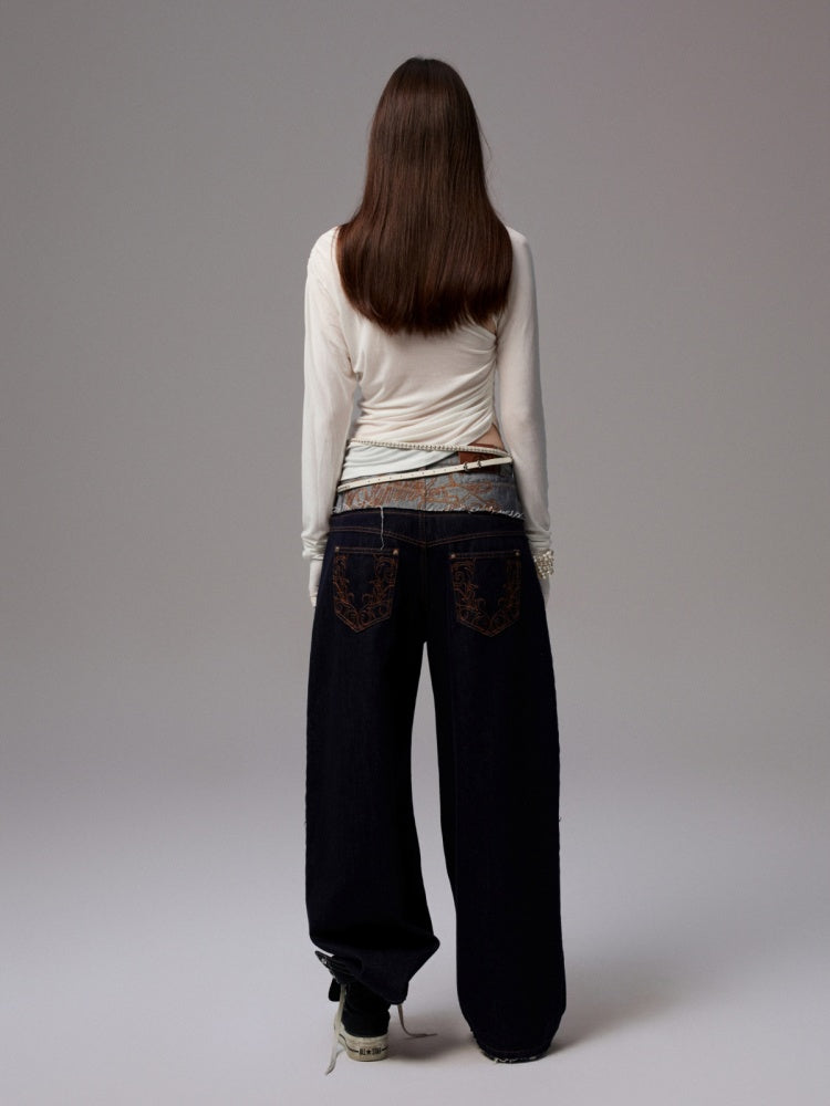 Pleated Slanted Shoulder Cutout Asymmetrical Design Long Sleeve T-Shirt【s0000014260】