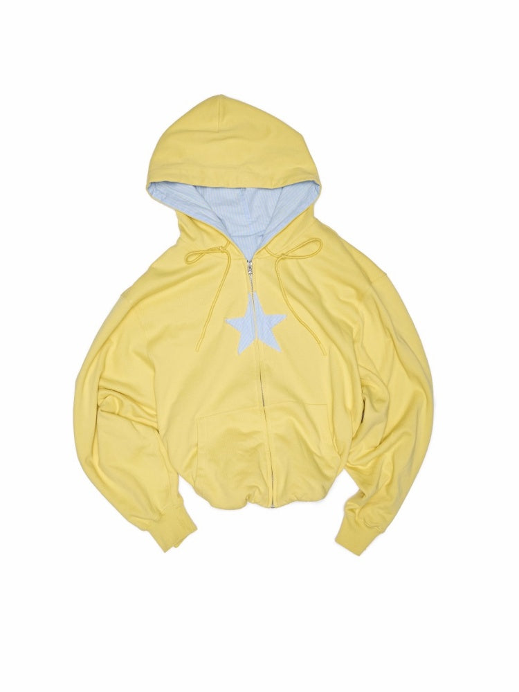 Five-Pointed Star Plaid Patchwork Flower Bud American Drawstring Casual Loose Hooded Sweatshirt【s0000014262】