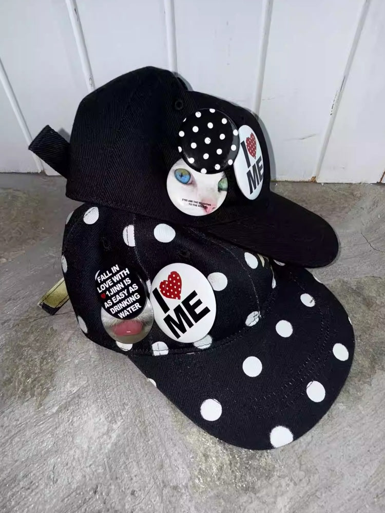 Badge Black & White Polka Dot Animal Print Baseball Cap【s0000014263】