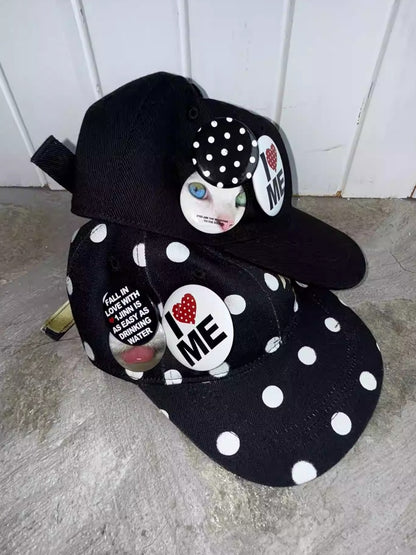Badge Black & White Polka Dot Animal Print Baseball Cap【s0000014263】
