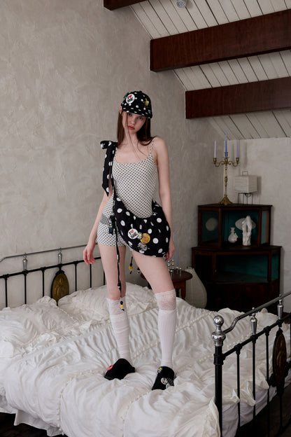 Badge Black & White Polka Dot Animal Print Baseball Cap【s0000014263】