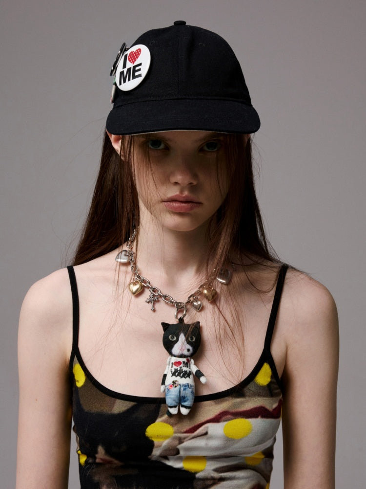 Badge Black & White Polka Dot Animal Print Baseball Cap【s0000014263】