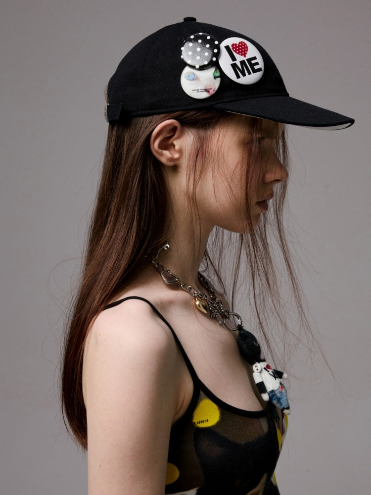 Badge Black & White Polka Dot Animal Print Baseball Cap【s0000014263】