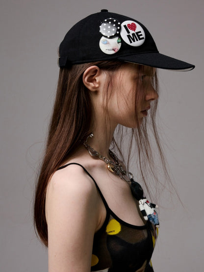 Badge Black & White Polka Dot Animal Print Baseball Cap【s0000014263】