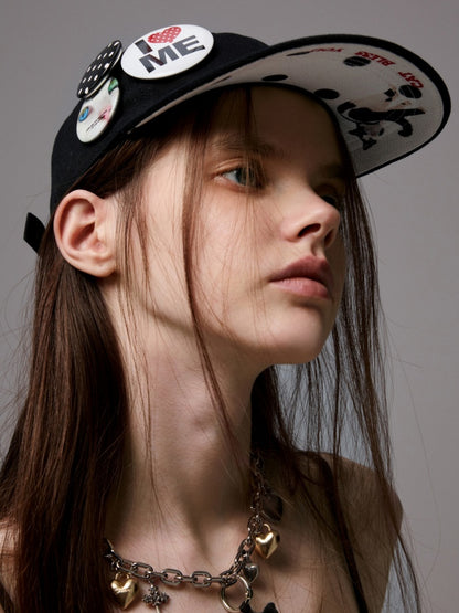 Badge Black & White Polka Dot Animal Print Baseball Cap【s0000014263】
