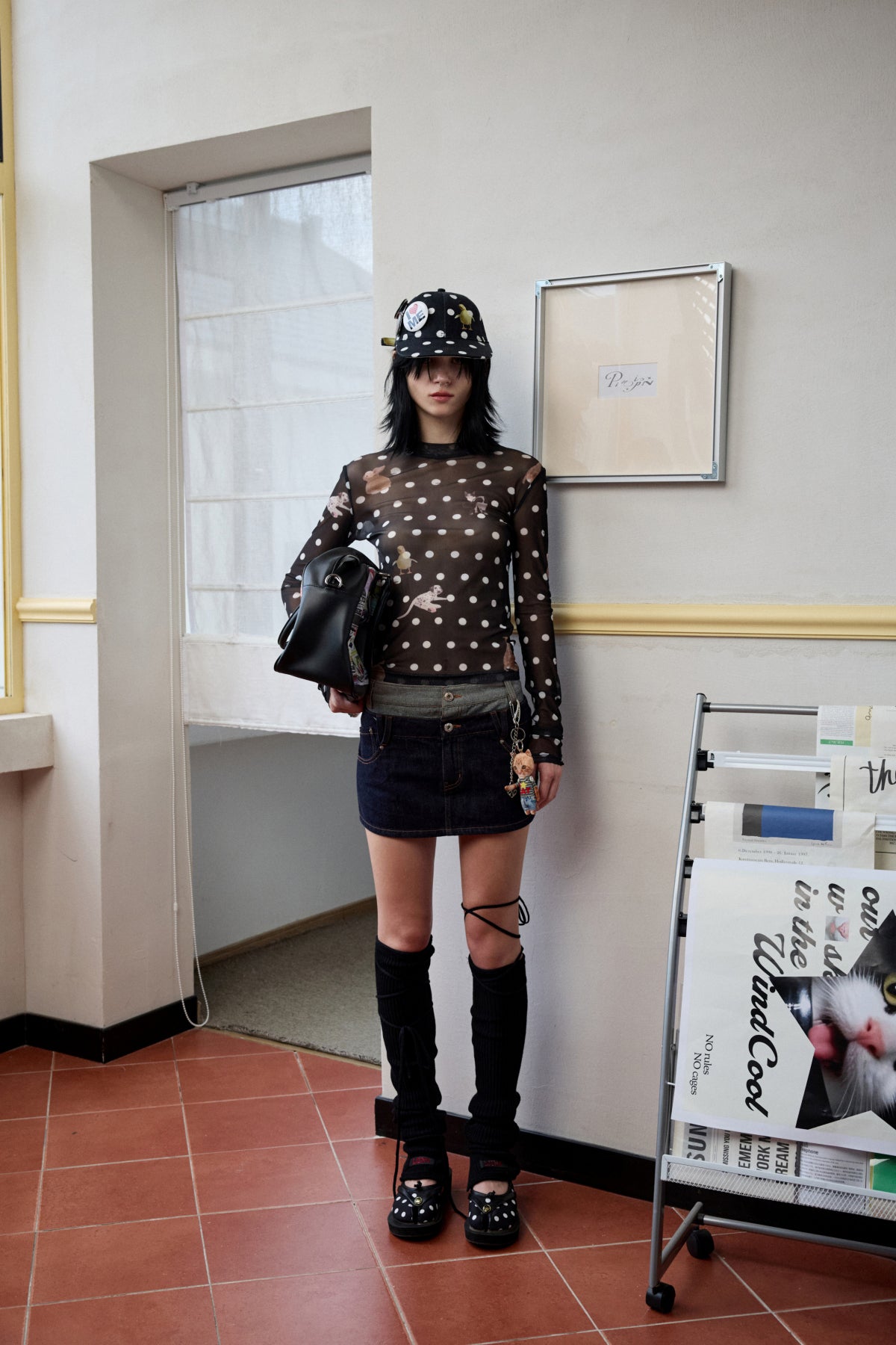 Badge Black & White Polka Dot Animal Print Baseball Cap【s0000014263】