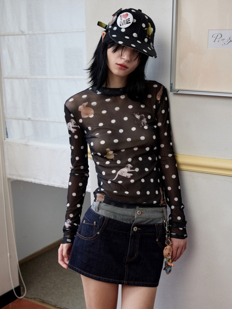 Badge Black & White Polka Dot Animal Print Baseball Cap【s0000014263】