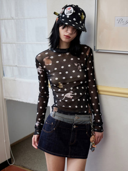Badge Black & White Polka Dot Animal Print Baseball Cap【s0000014263】