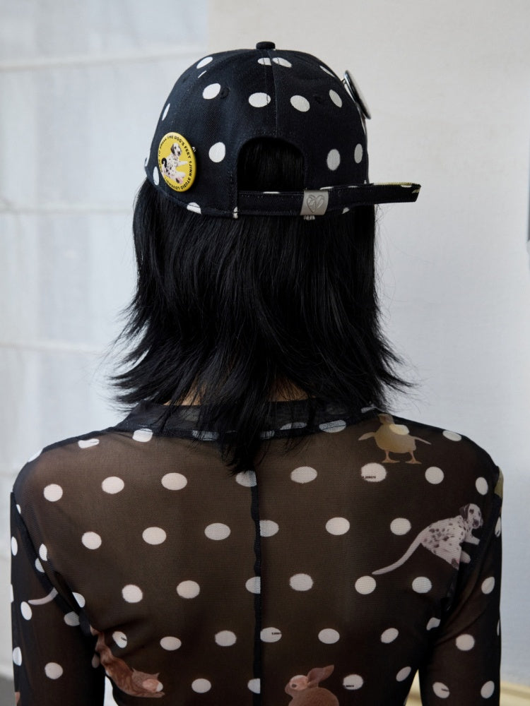 Badge Black & White Polka Dot Animal Print Baseball Cap【s0000014263】