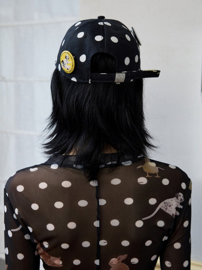 Badge Black & White Polka Dot Animal Print Baseball Cap【s0000014263】