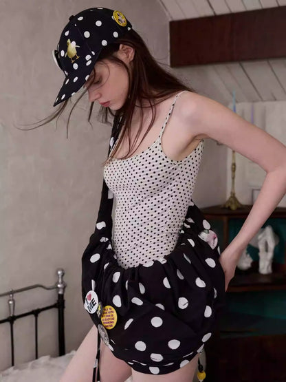 Badge Black & White Polka Dot Animal Print Baseball Cap【s0000014263】