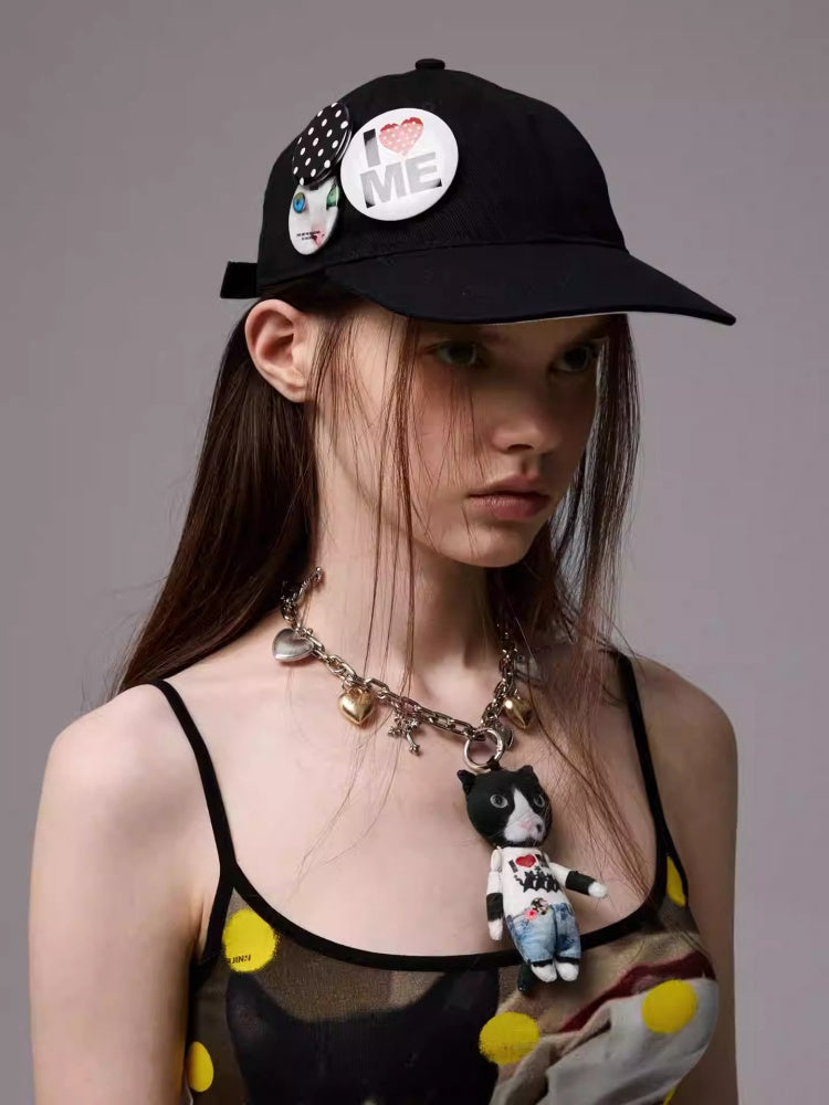 Badge Black & White Polka Dot Animal Print Baseball Cap【s0000014263】
