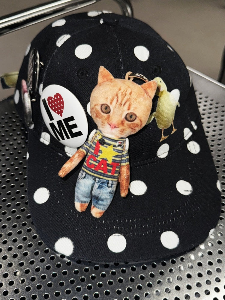 Badge Black & White Polka Dot Animal Print Baseball Cap【s0000014263】