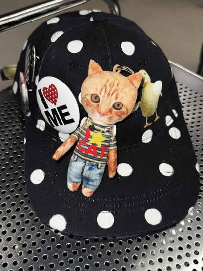 Badge Black & White Polka Dot Animal Print Baseball Cap【s0000014263】