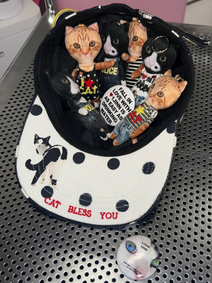 Badge Black & White Polka Dot Animal Print Baseball Cap【s0000014263】