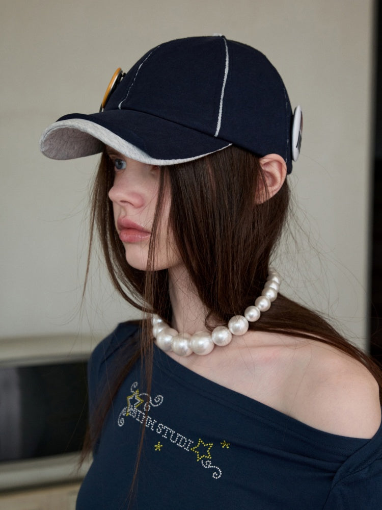 Personality Badge Contrast Check Patchwork Peaked Raw Edge Design Baseball Cap【s0000014264】