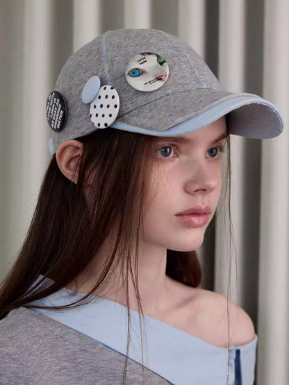 Personality Badge Contrast Check Patchwork Peaked Raw Edge Design Baseball Cap【s0000014264】