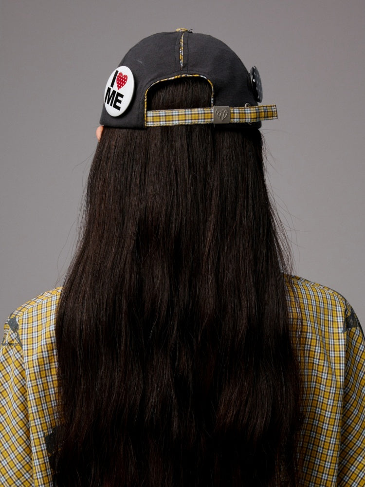 Personality Badge Contrast Check Patchwork Peaked Raw Edge Design Baseball Cap【s0000014264】