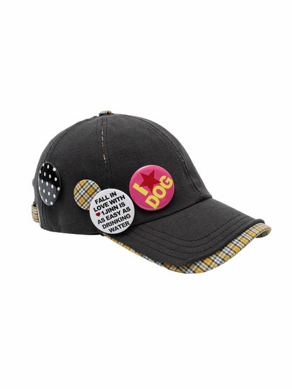 Personality Badge Contrast Check Patchwork Peaked Raw Edge Design Baseball Cap【s0000014264】