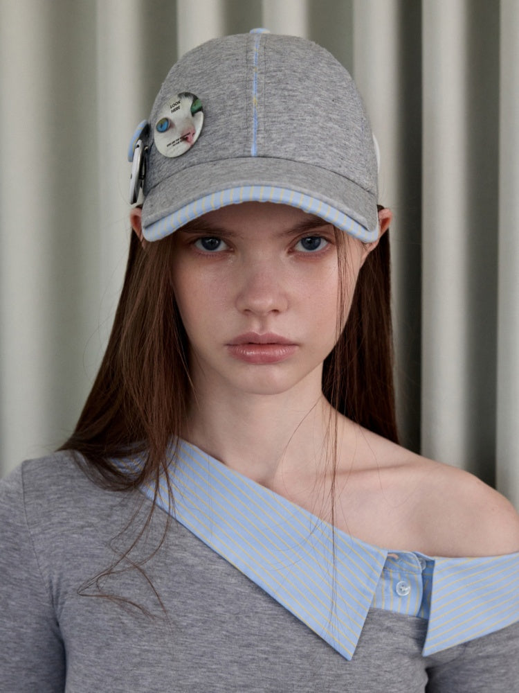 Personality Badge Contrast Check Patchwork Peaked Raw Edge Design Baseball Cap【s0000014264】