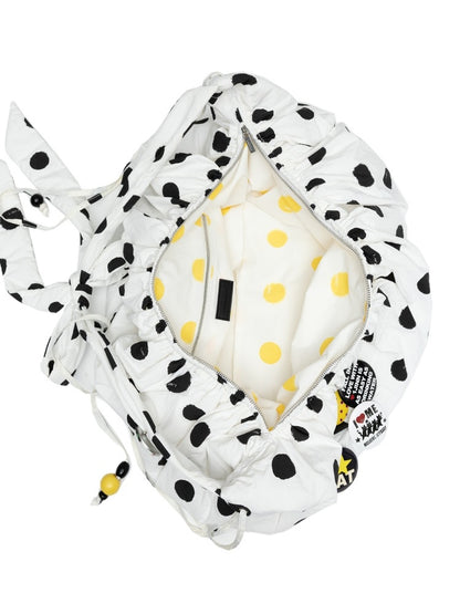 Polka Dot Pleated Drawstring Beaded Dumpling Casual Versatile One-Shoulder Crossbody Bag【s0000014265】