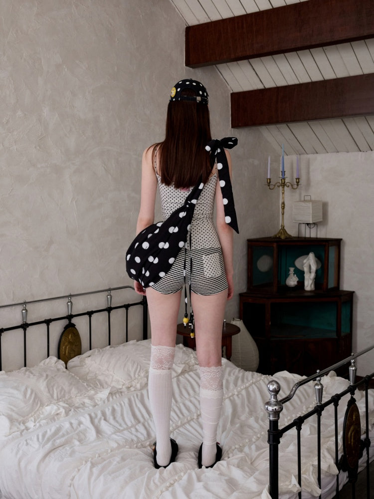 Polka Dot Pleated Drawstring Beaded Dumpling Casual Versatile One-Shoulder Crossbody Bag【s0000014265】