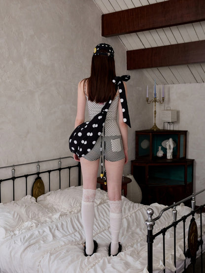 Polka Dot Pleated Drawstring Beaded Dumpling Casual Versatile One-Shoulder Crossbody Bag【s0000014265】