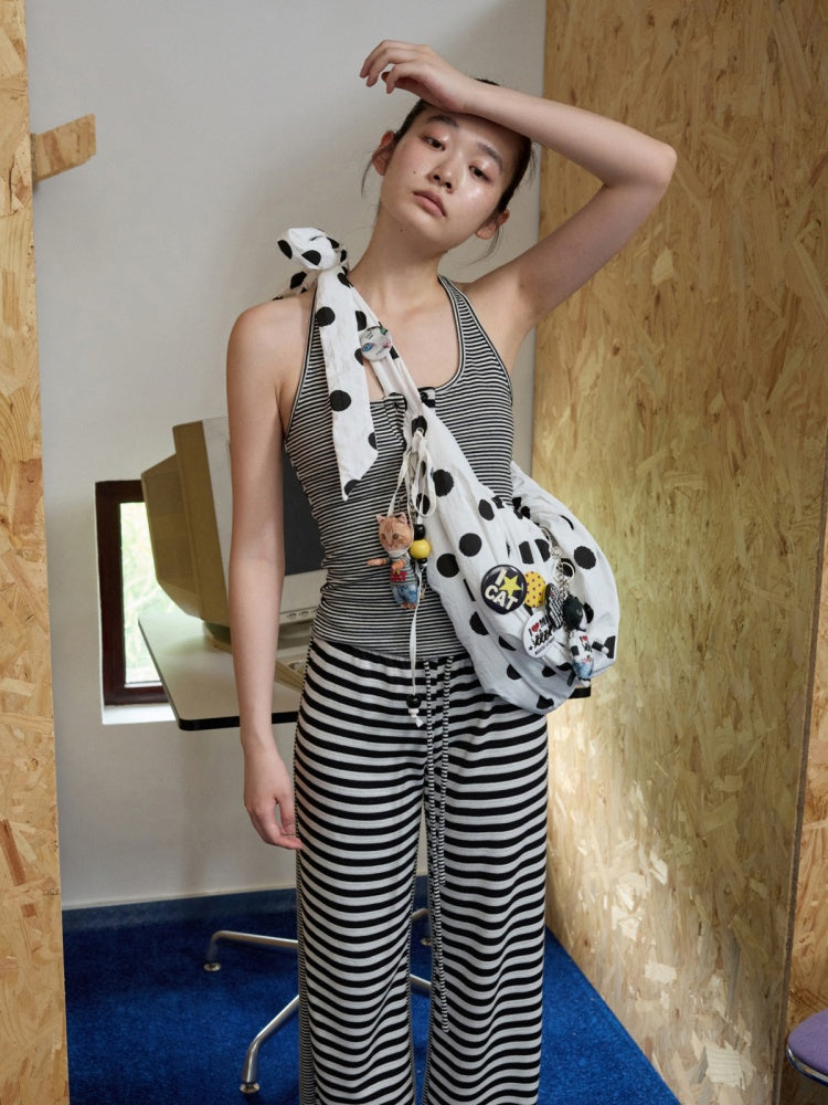 Polka Dot Pleated Drawstring Beaded Dumpling Casual Versatile One-Shoulder Crossbody Bag【s0000014265】