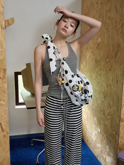 Polka Dot Pleated Drawstring Beaded Dumpling Casual Versatile One-Shoulder Crossbody Bag【s0000014265】