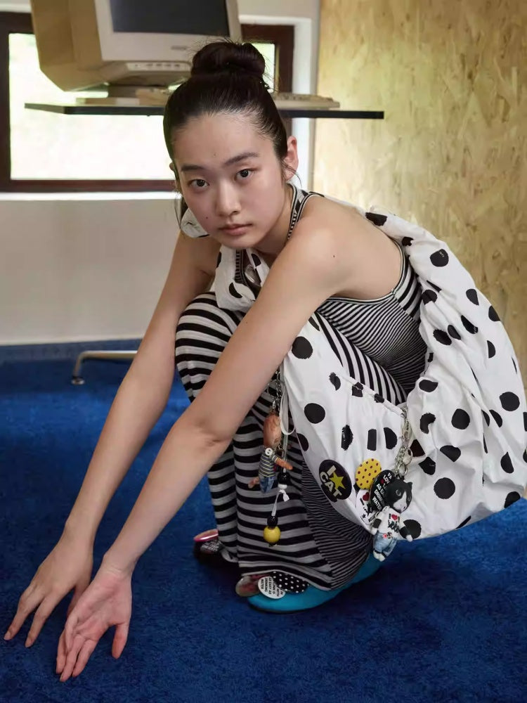 Polka Dot Pleated Drawstring Beaded Dumpling Casual Versatile One-Shoulder Crossbody Bag【s0000014265】