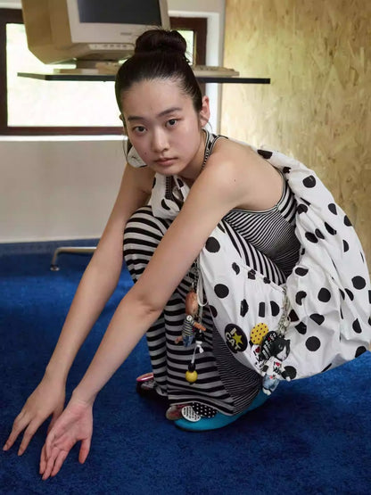 Polka Dot Pleated Drawstring Beaded Dumpling Casual Versatile One-Shoulder Crossbody Bag【s0000014265】