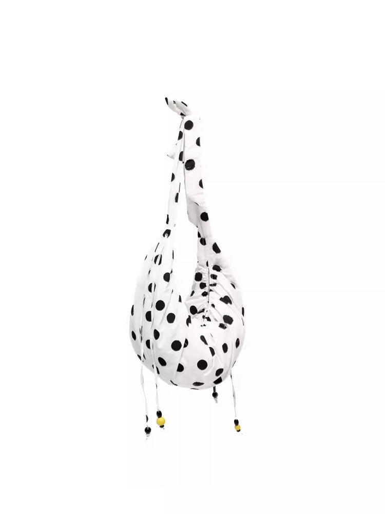 Polka Dot Pleated Drawstring Beaded Dumpling Casual Versatile One-Shoulder Crossbody Bag【s0000014265】